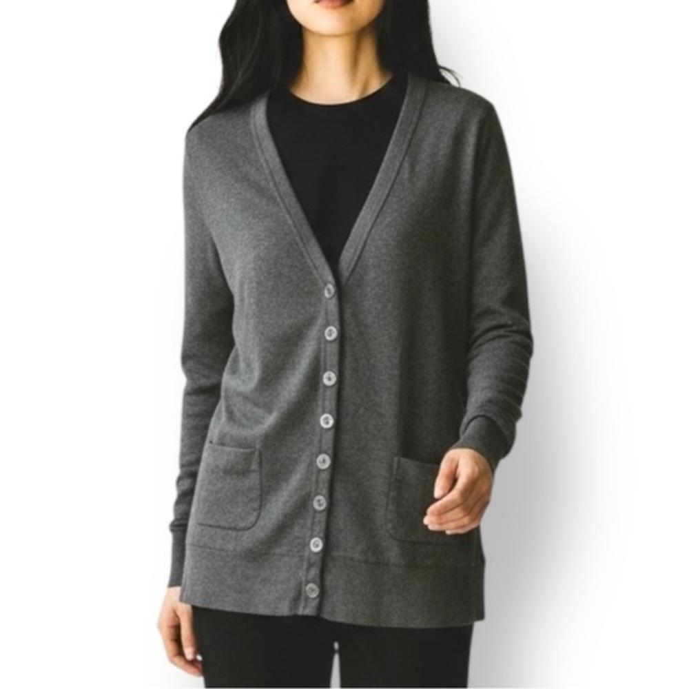 4/$20 Basic Editions Gray Long Sleeve Button Front Cotton Cardigan Sweater SMALL
